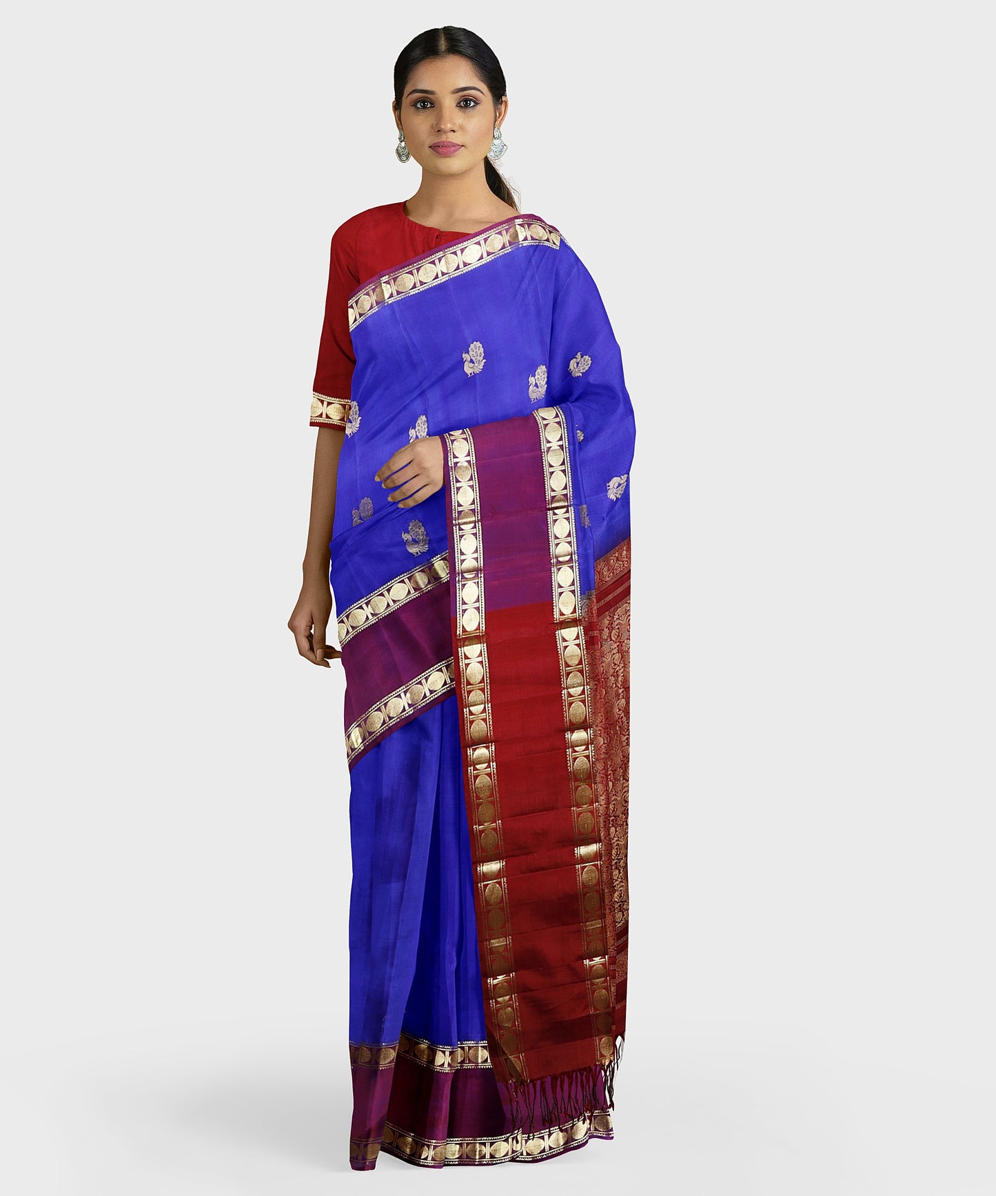 Rudrakshi Pure Silk Handloom Saree in Blue with Zari freeshipping - Shreni Samudaya