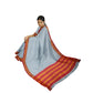 Ambuja Soft Mercerized Cotton saree - Light Blue with Red border