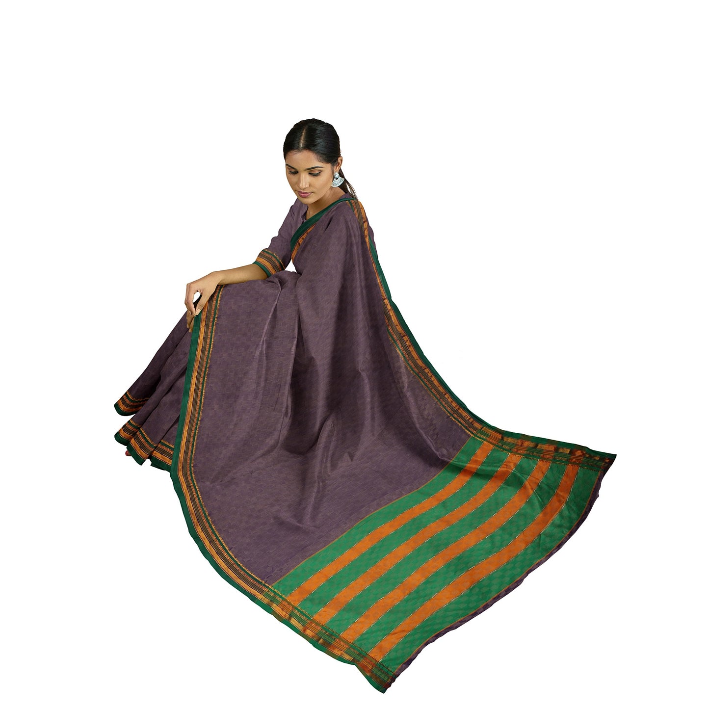 Ambuja Soft Mercerized Cotton saree - Lavender with Green border
