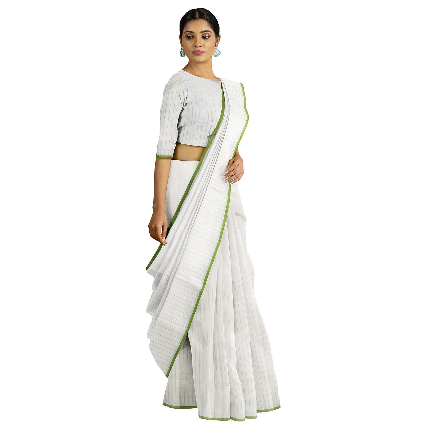 Pushya - Pastel Green Handloom Saree with Jute strip pallu freeshipping - Shreni Samudaya