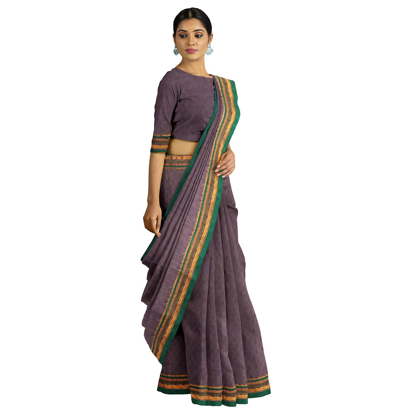 Ambuja Soft Mercerized Cotton saree - Lavender with Green border