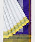 Pure Cotton Handloom Ilkal Saree with Silk Pallu - White and Blue freeshipping - Shreni Samudaya
