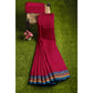 Ambuja Soft Mercerized Cotton saree - Dark Pink with Blue border