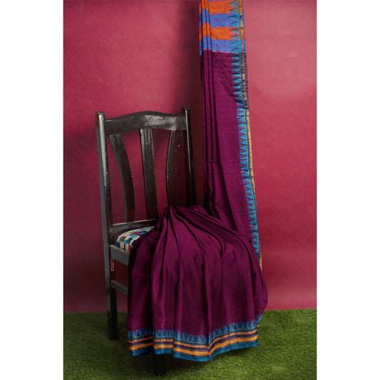 Ambuja Soft Mercerized Cotton saree - Purple with Blue border