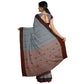 Archa - Blue-Grey Pure Cotton Handloom Saree with Handturned Buta and Striped Border and Pallu