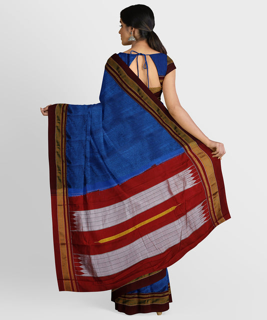 Handloom Ilkal Saree - Bright Blue freeshipping - Shreni Samudaya