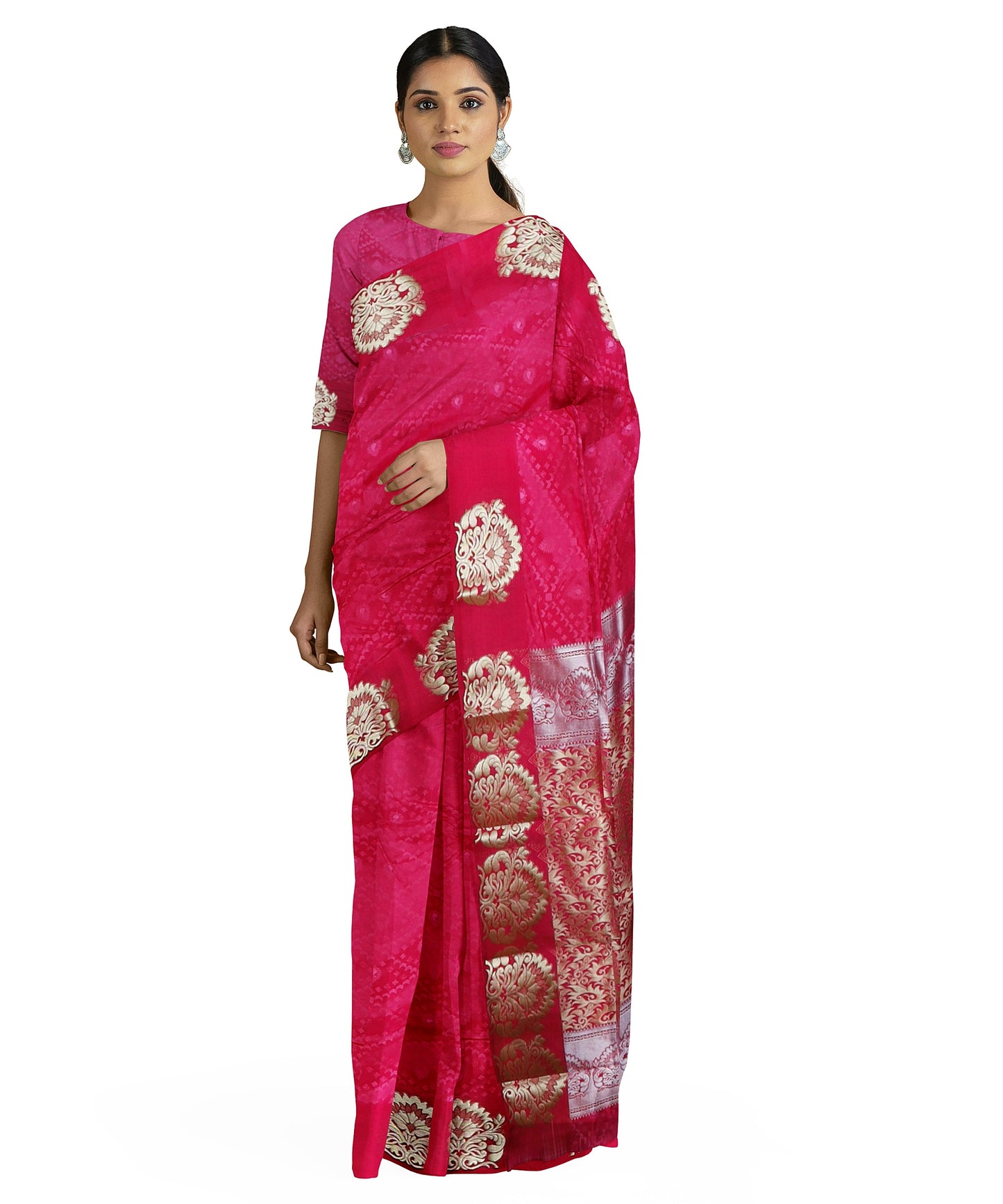 Plain Viscose Saree with Embossed Border freeshipping - Shreni Samudaya