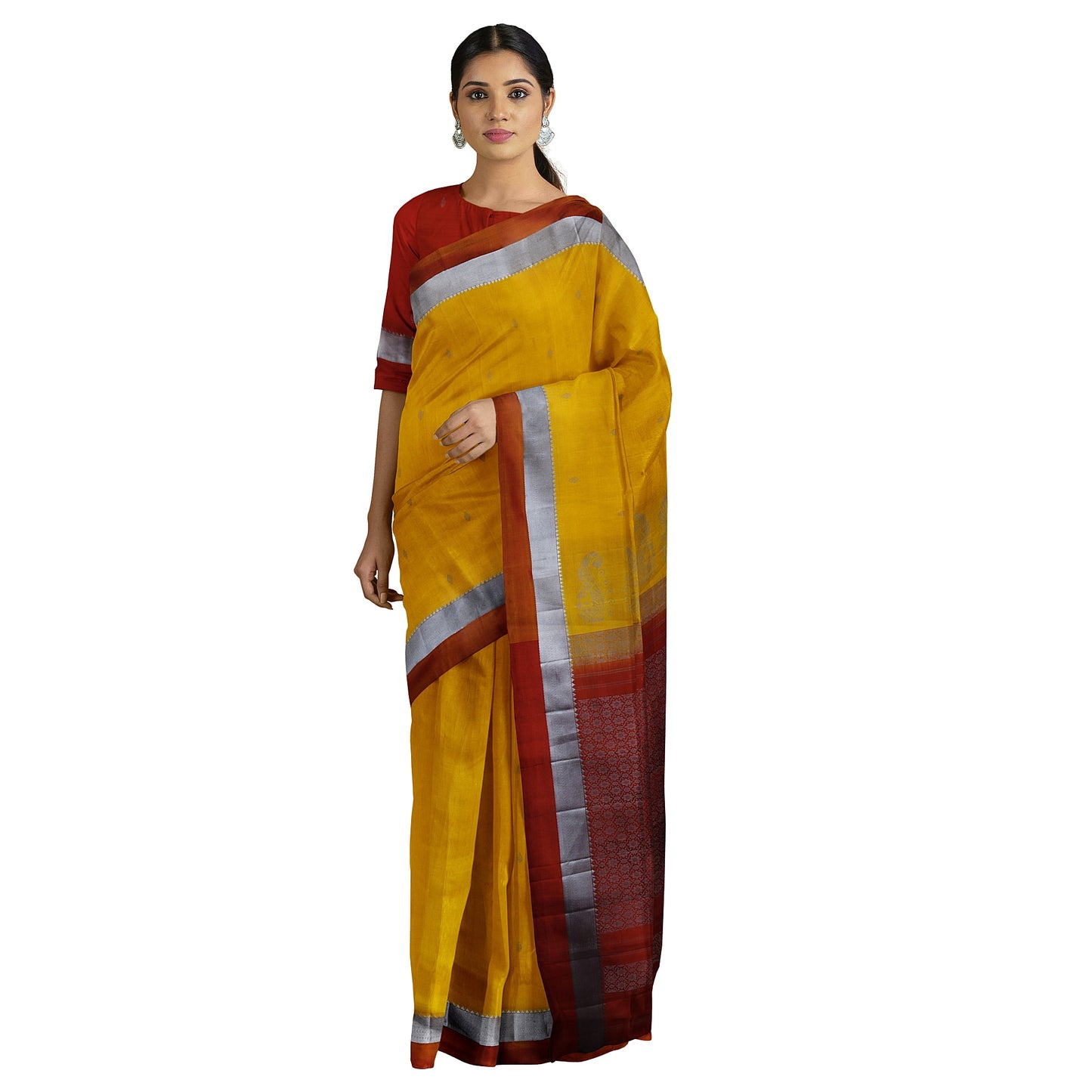 Kinnari - Yellow Katan Border Handloom Silk freeshipping - Shreni Samudaya