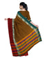 Airavati - Elephant Border - Mustard/Brown Saree with a contrast Red and Green Border