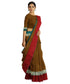 Airavati - Elephant Border - Mustard/Brown Saree with a contrast Red and Green Border