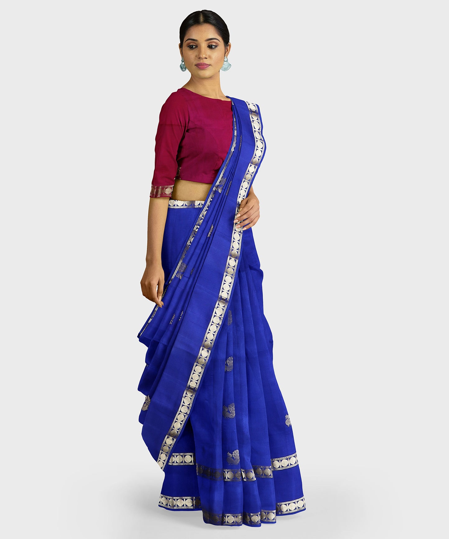 Rudrakshi  Pure Silk Handloom Saree - Blue freeshipping - Shreni Samudaya