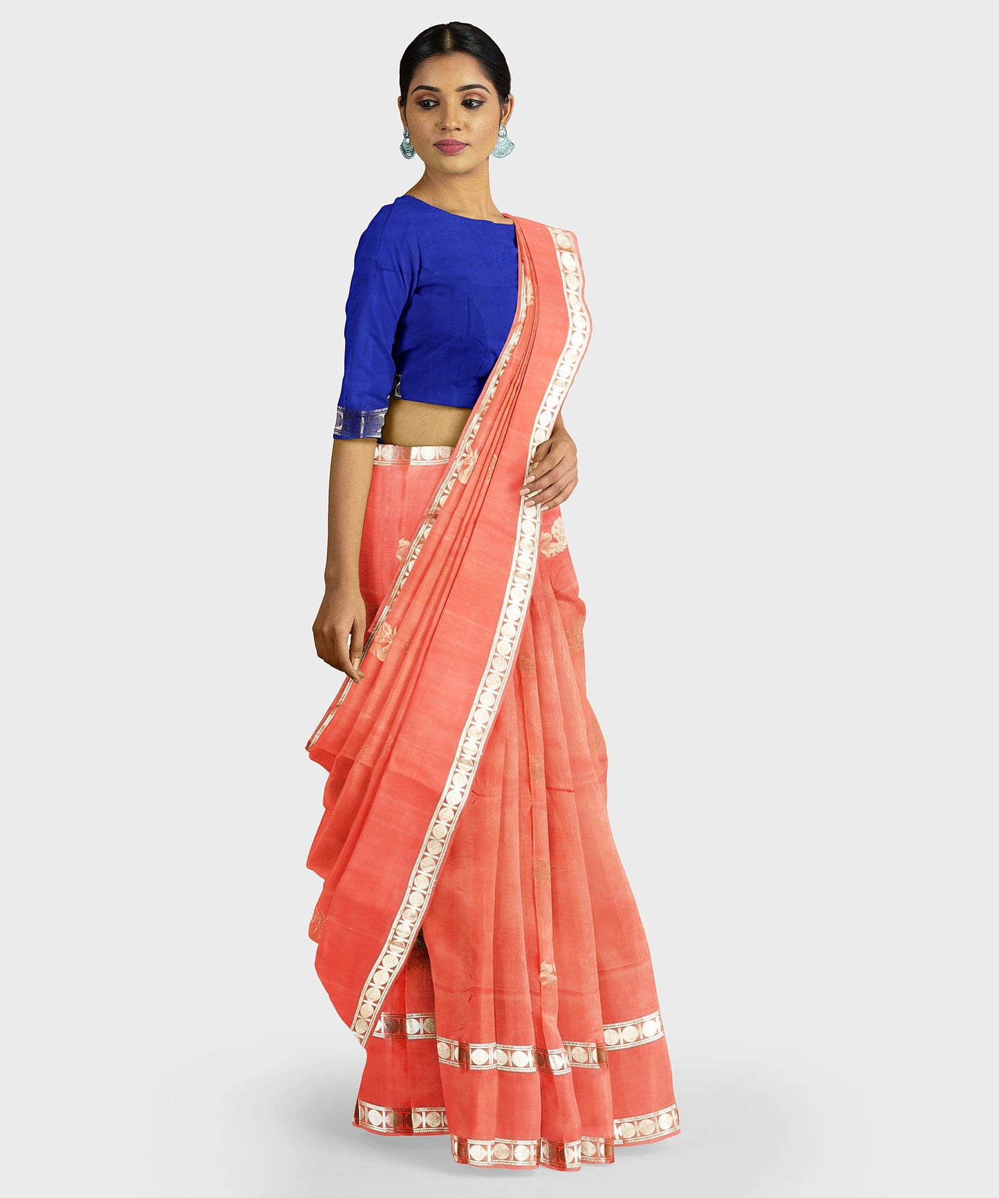 Rudrakshi Pure Silk Handloom Saree - Peach freeshipping - Shreni Samudaya