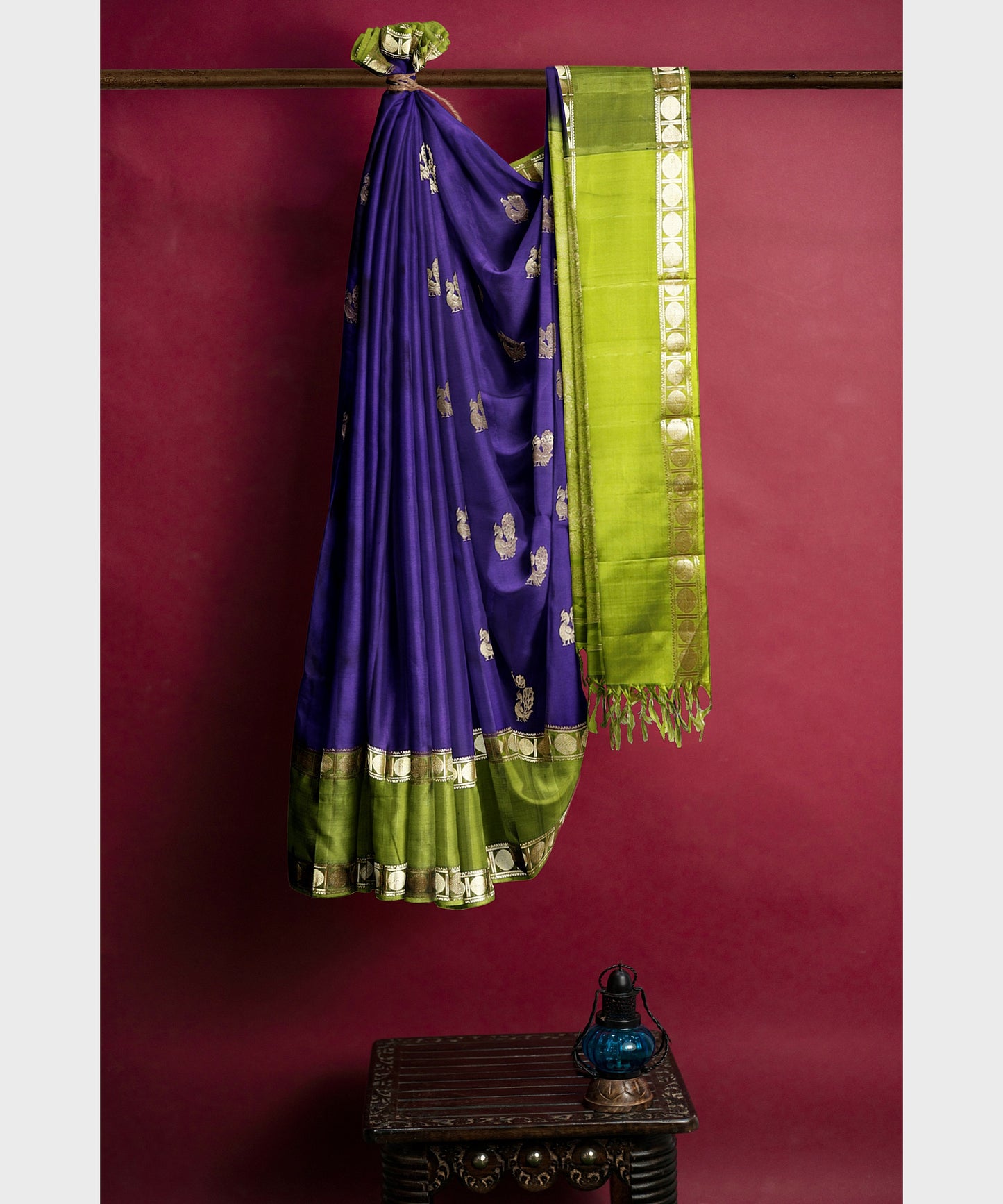Rudrakshi Pure Silk Handloom Saree in Violet with Zari freeshipping - Shreni Samudaya