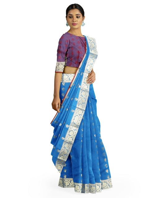 Festive Blended Saree - Blue freeshipping - Shreni Samudaya