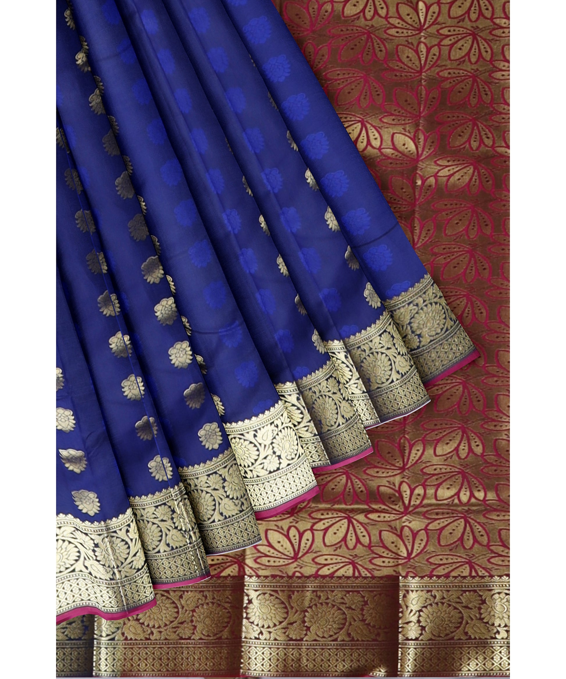 Festive Blended Saree - Deep Blue freeshipping - Shreni Samudaya