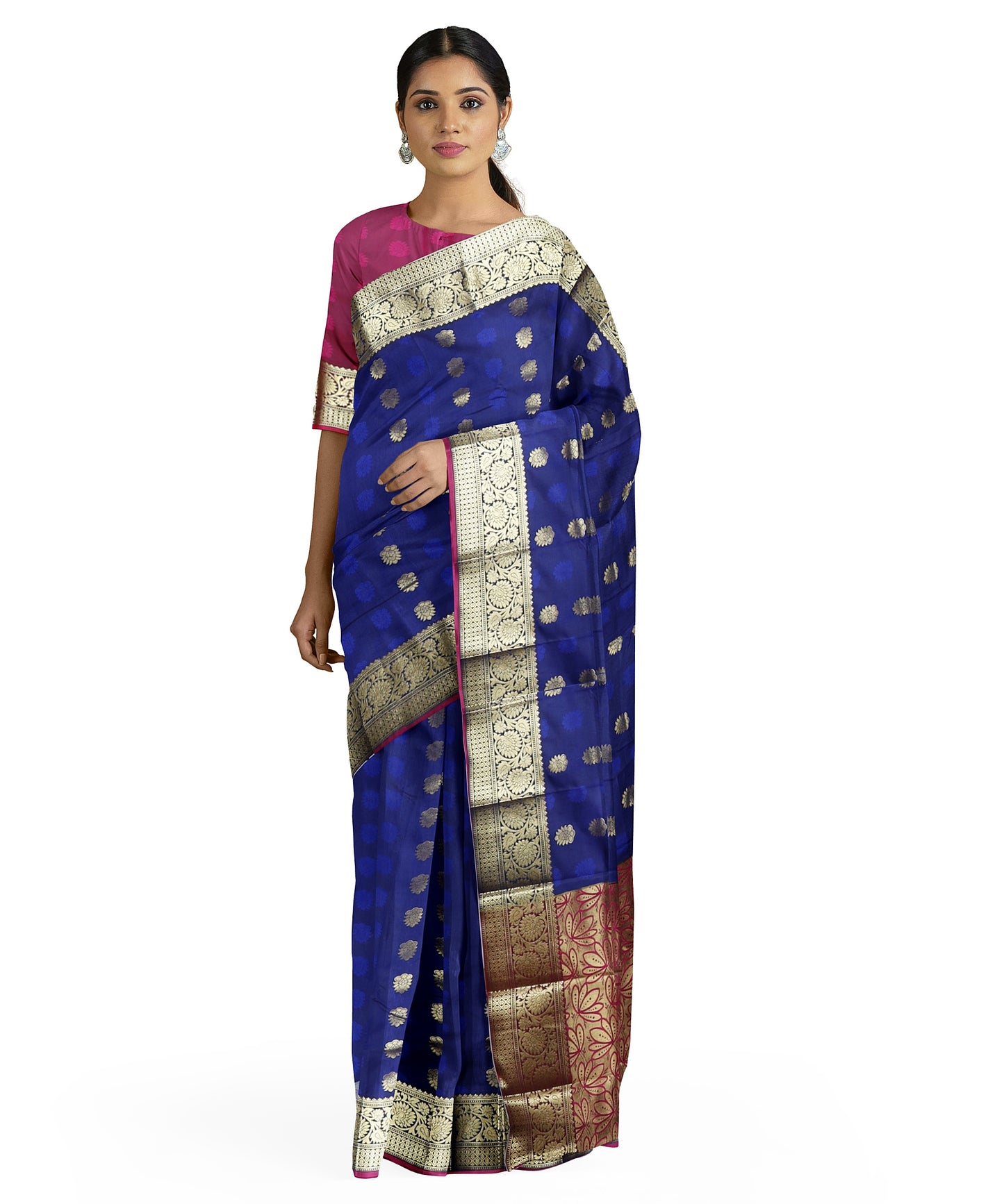 Festive Blended Saree - Deep Blue freeshipping - Shreni Samudaya