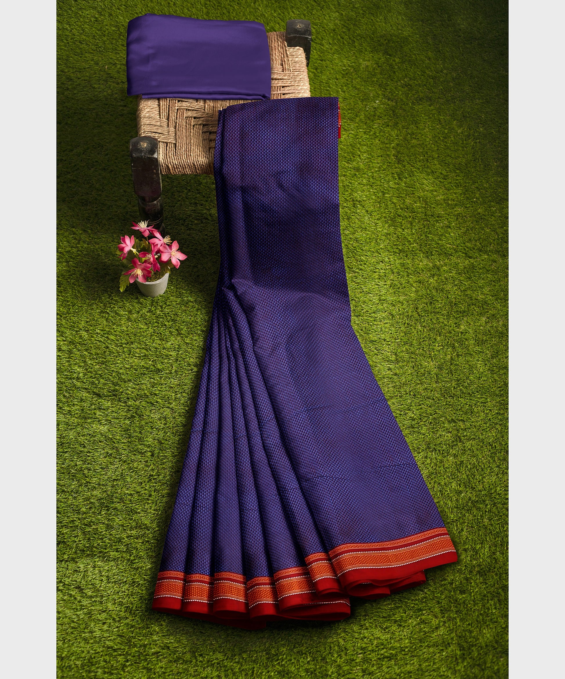Traditional Khana Saree - Violet with Red and orange Border freeshipping - Shreni Samudaya