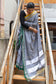 Pure Cotton Handloom Ilkal Saree with Silk Pallu - Grey body with Mustard and Green Ganga Jamuna Border
