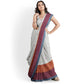 Sukhada - Pure White body with Butta and tricolour border with stripped pallu