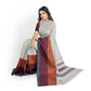 Sukhada - Pure White body with Butta in tricolour border and stripped pallu