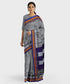 Traditional Khana Saree - Silver Woven Body with Black Patti Design and Blue and Yellow Border freeshipping - Shreni Samudaya
