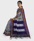 Traditional Khana Saree - Silver Woven Body with Black Patti Design and Blue and Yellow Border freeshipping - Shreni Samudaya
