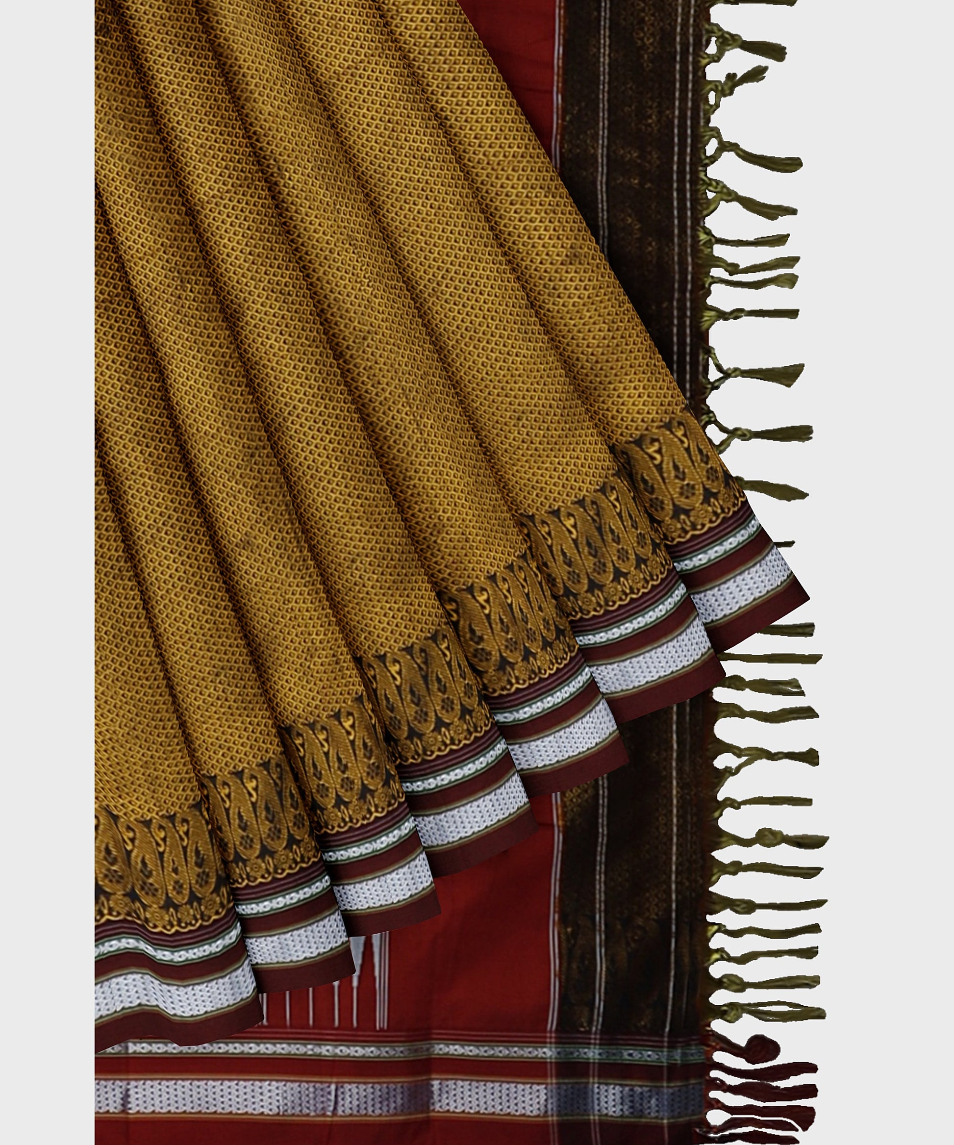 Traditional Khana Saree - Dull Gold Woven Body with Black Patti Design and Maroon Border freeshipping - Shreni Samudaya