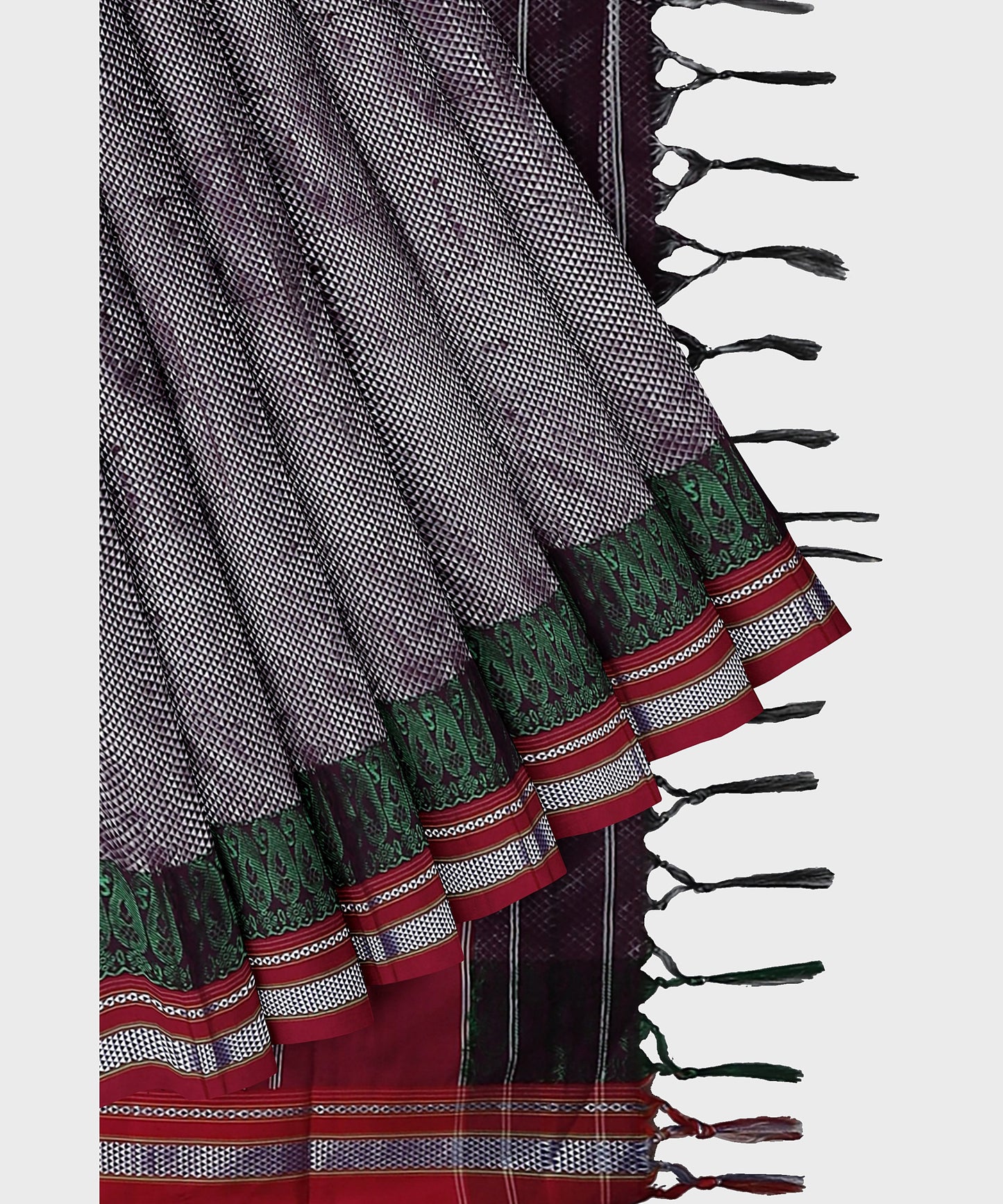 Traditional Khana Saree - Metallic Lavender Woven Body with Green and Black Patti Design and Pink Border freeshipping - Shreni Samudaya