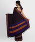 Traditional Khana Saree - Dark Coffee Brown with Gold and Blue border freeshipping - Shreni Samudaya