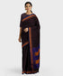 Traditional Khana Saree - Dark Coffee Brown with Gold and Blue border freeshipping - Shreni Samudaya