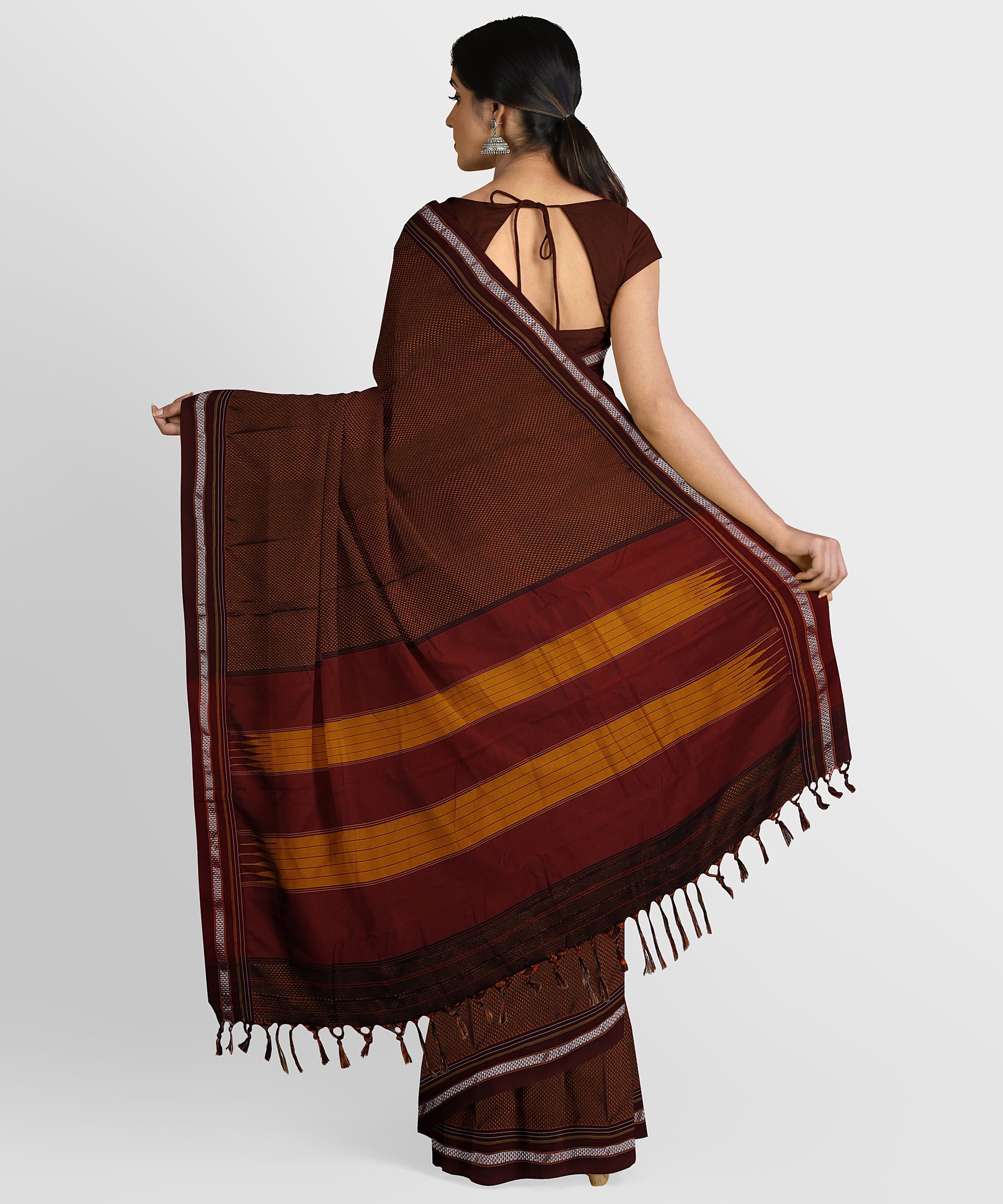 Traditional Khana Saree - Caramel Brown with Dark Maroon Border freeshipping - Shreni Samudaya