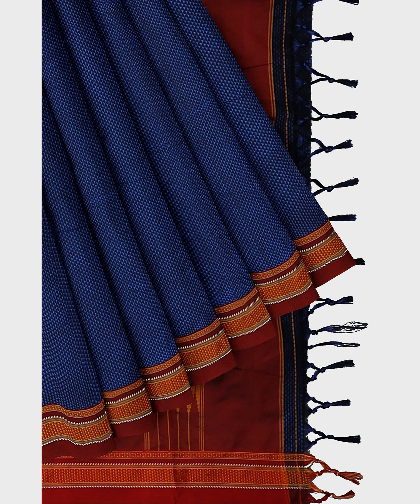 Traditional Khana Saree - Blue with Red and Golder Border freeshipping - Shreni Samudaya