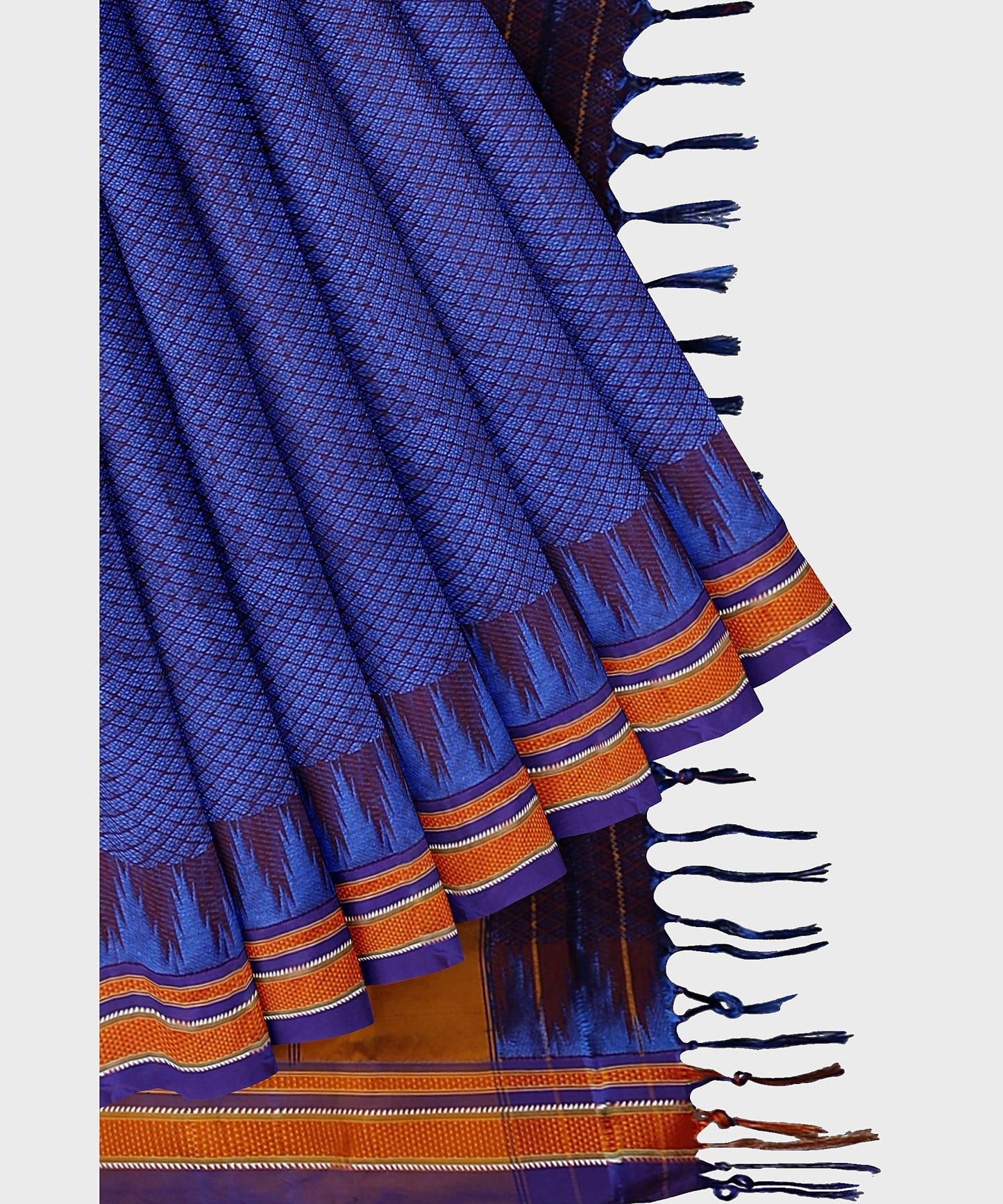 Traditional Khana Saree - Metallic Violet Woven body with Checks and orange border freeshipping - Shreni Samudaya