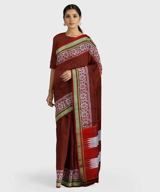 Traditional Khana Saree - Maroon Woven Body with Red and Silver Patti Design and Red Border freeshipping - Shreni Samudaya