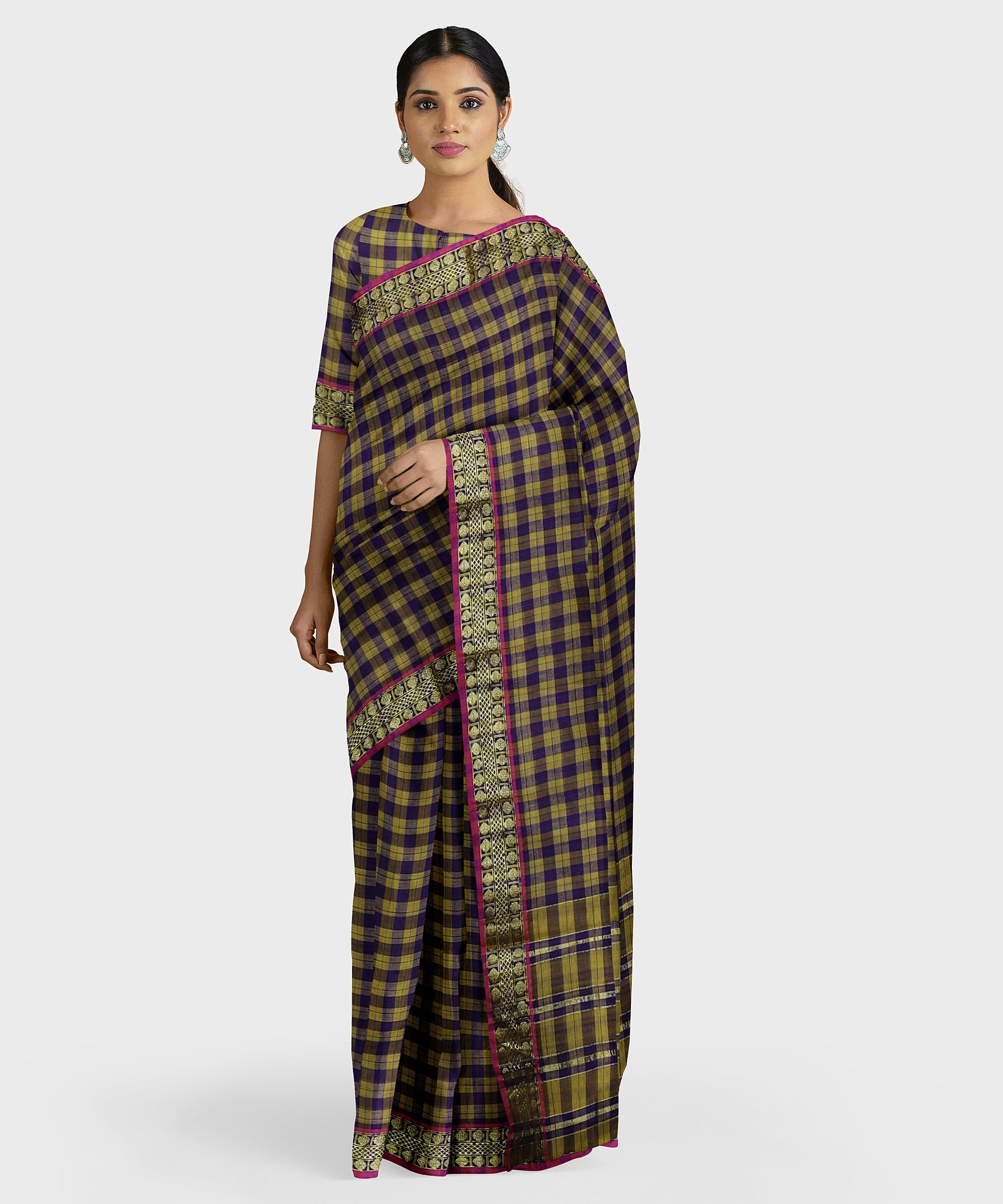 Kerala Tissue Set Saree with Check Pattern-2439