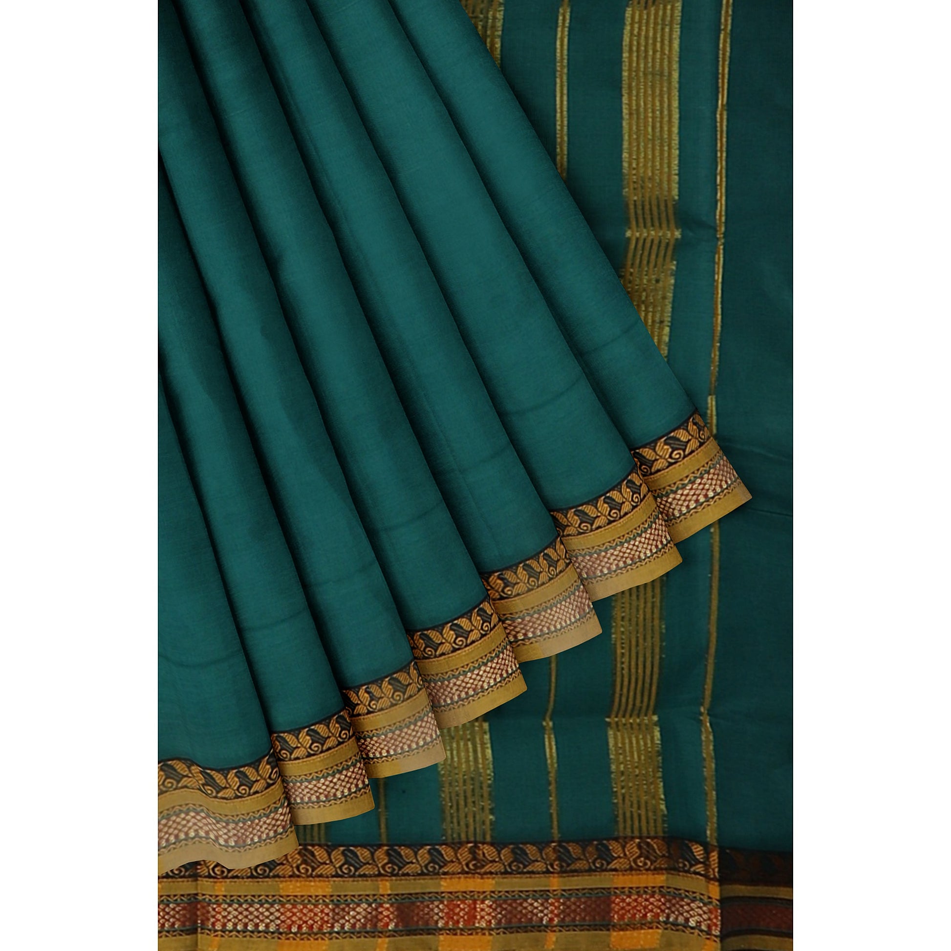 Shridevi Pure Cotton Saree - Green freeshipping - Shreni Samudaya