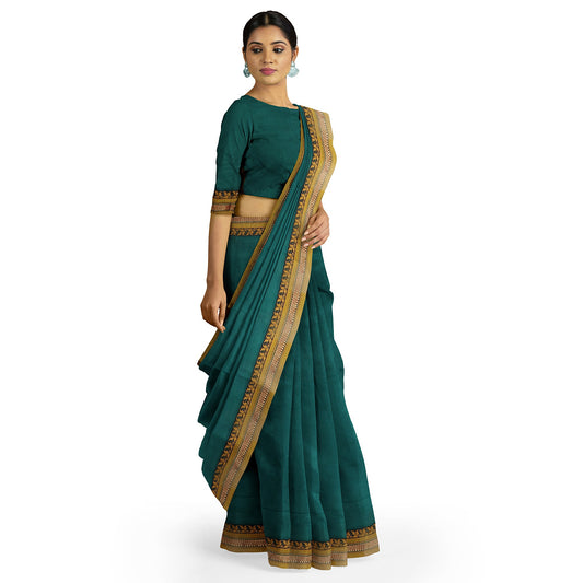 Shridevi Pure Cotton Saree - Green freeshipping - Shreni Samudaya