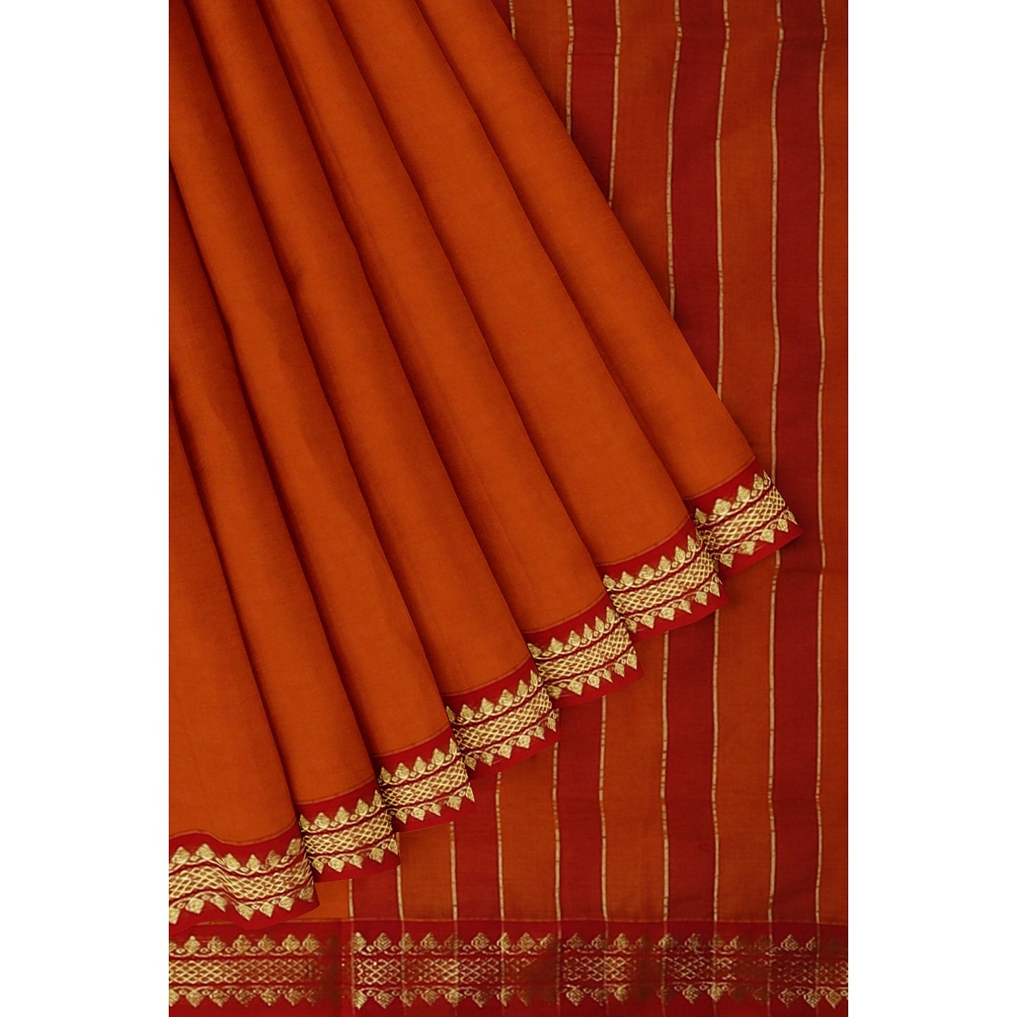 Triveni - Pure Cotton Saree - Orange