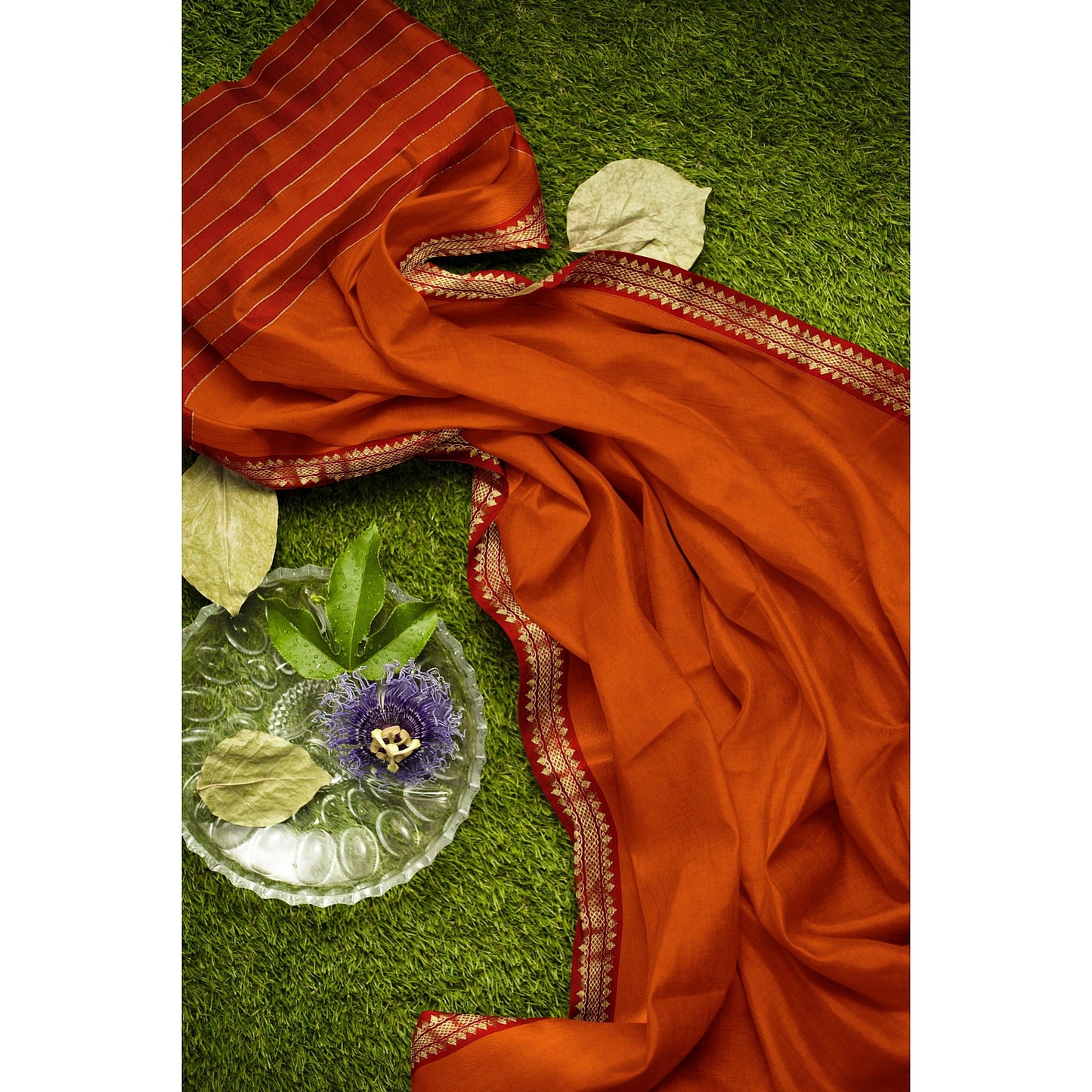 Triveni - Pure Cotton Saree - Orange