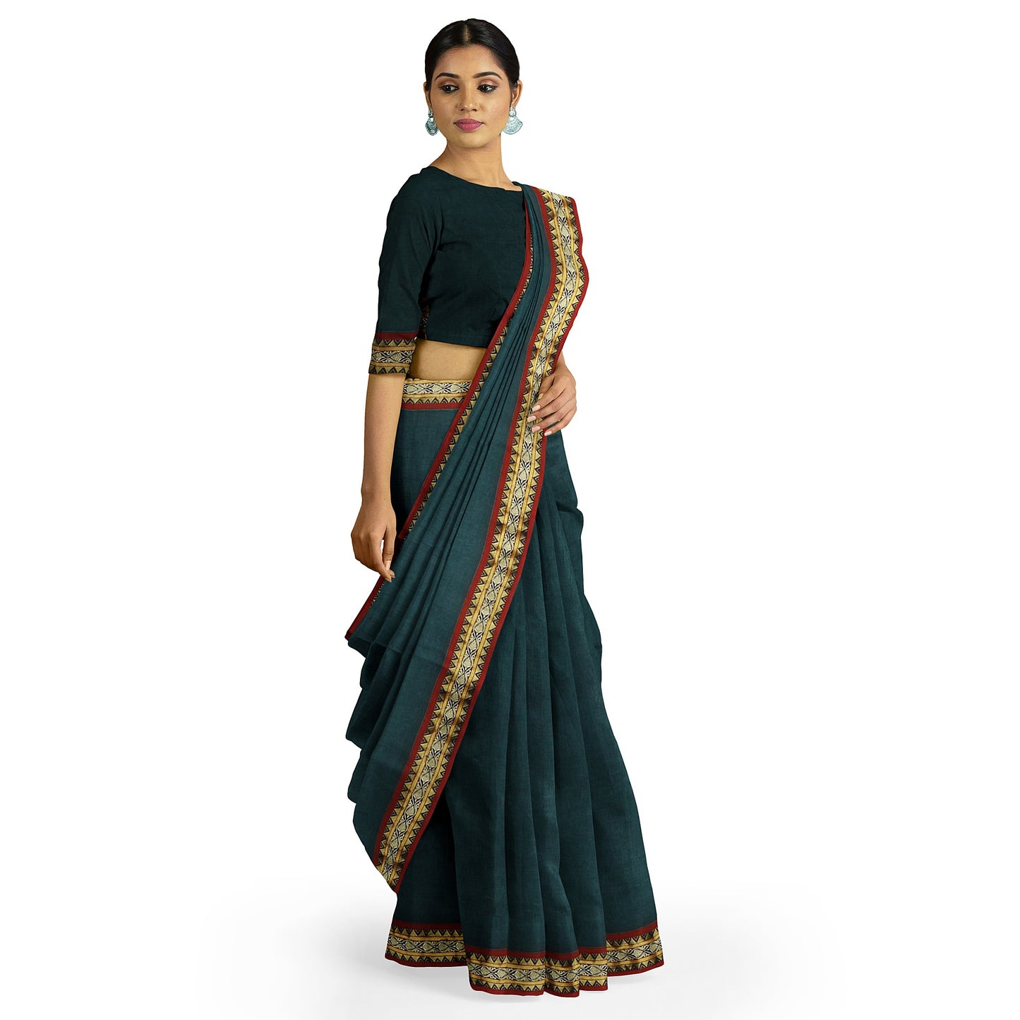 Lotus - Pure Cotton Saree - Bottle Green