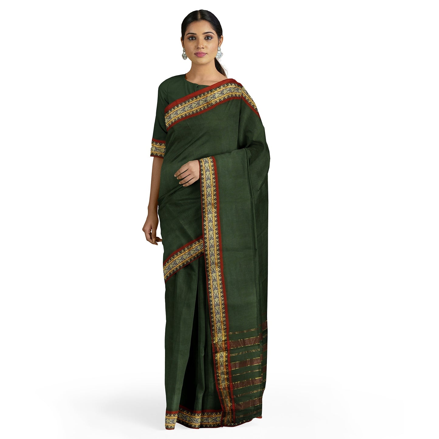 Lotus - Pure Cotton Saree - Mehandi Green