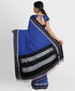 Pure Cotton Handloom Ilkal Saree with Silk Pallu - Blue Checkered Body with Black