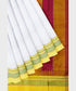Pure Cotton Handloom Ilkal Saree with Silk Pallu - White and Orange freeshipping - Shreni Samudaya