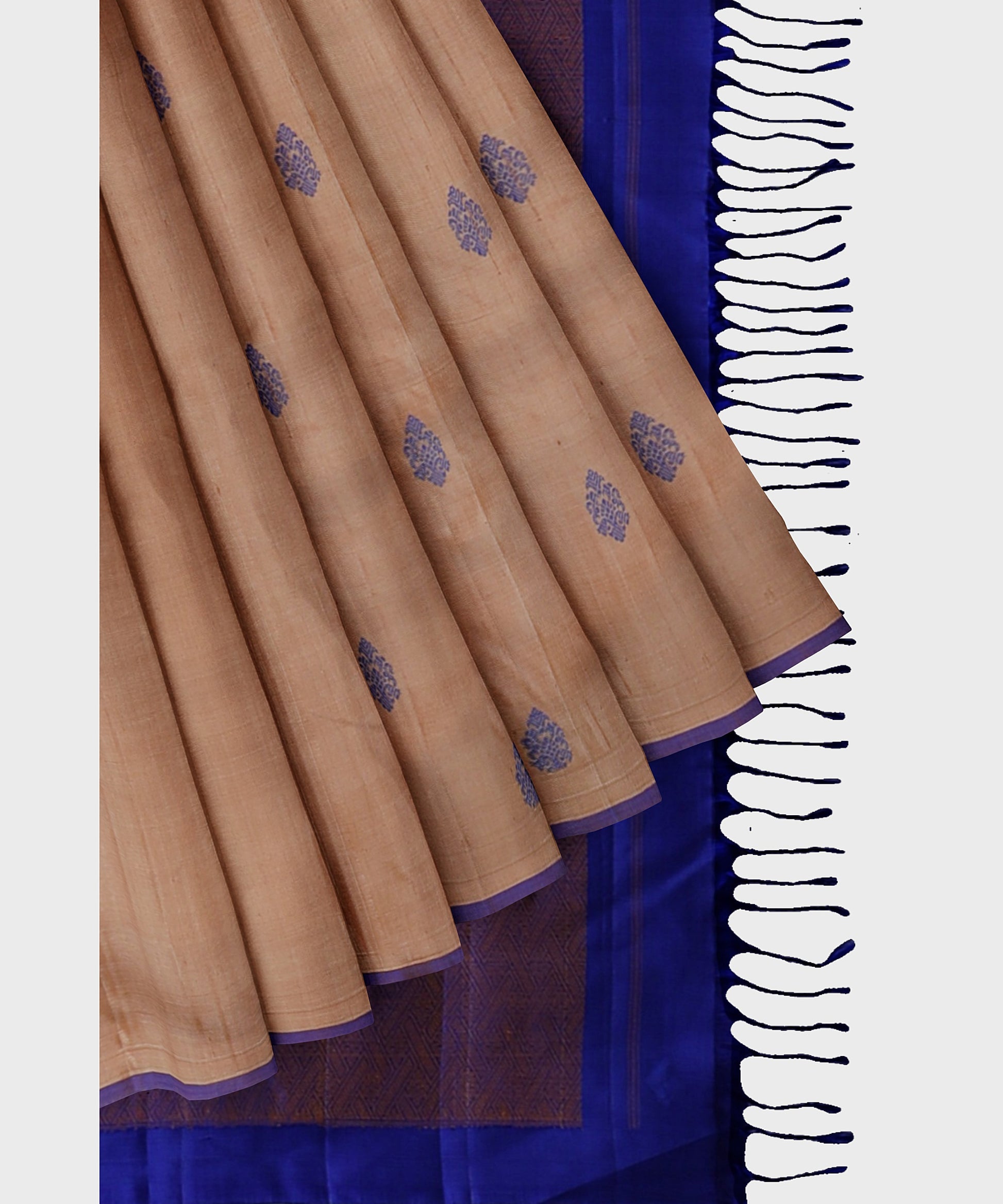 Sahitya - Pure Silk Handloom Saree Without Border - Metallic Beige with Blue Pallu freeshipping - Shreni Samudaya