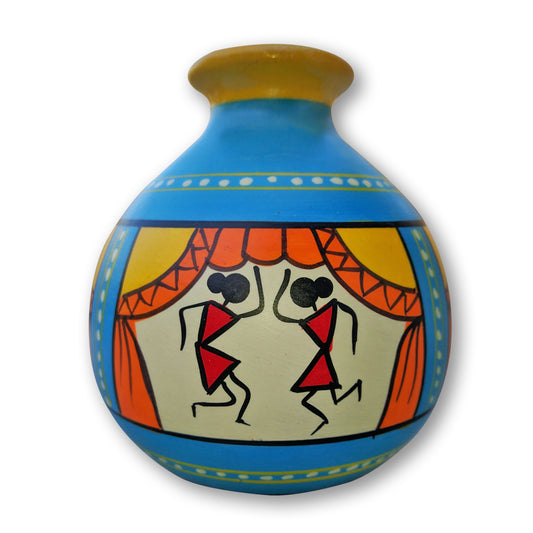 Wooden Pot with Warli Design - Multicolour freeshipping - Shreni Samudaya