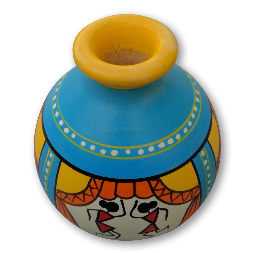 Wooden Pot with Warli Design - Multicolour freeshipping - Shreni Samudaya