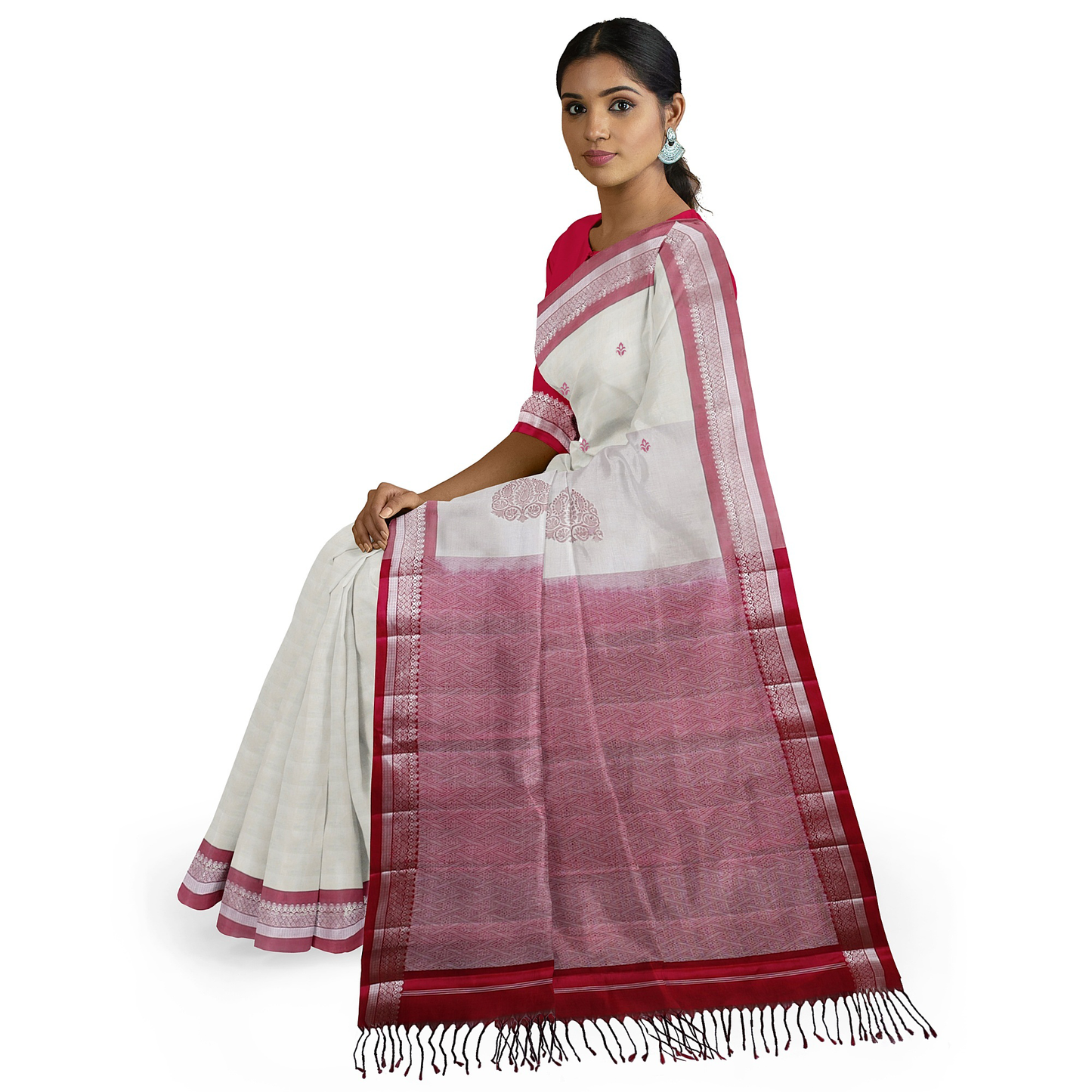 Chaitra - Pure Mulberry Silk Handloom Saree - Trishool Motif freeshipping - Shreni Samudaya